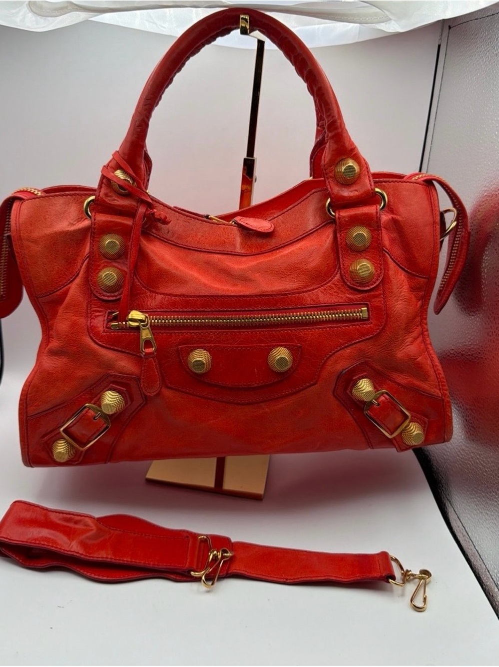 Balenciaga city bag orange leather medium size VGUC